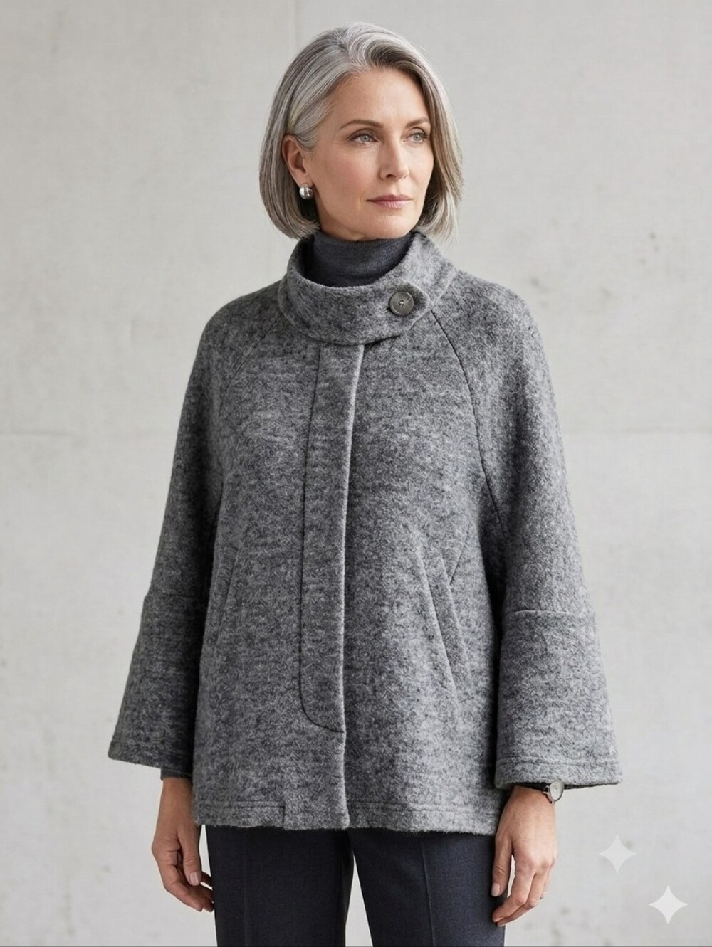 Ayrtight Gray Knit Wool Blend Poncho Style Pea Coat NWT
